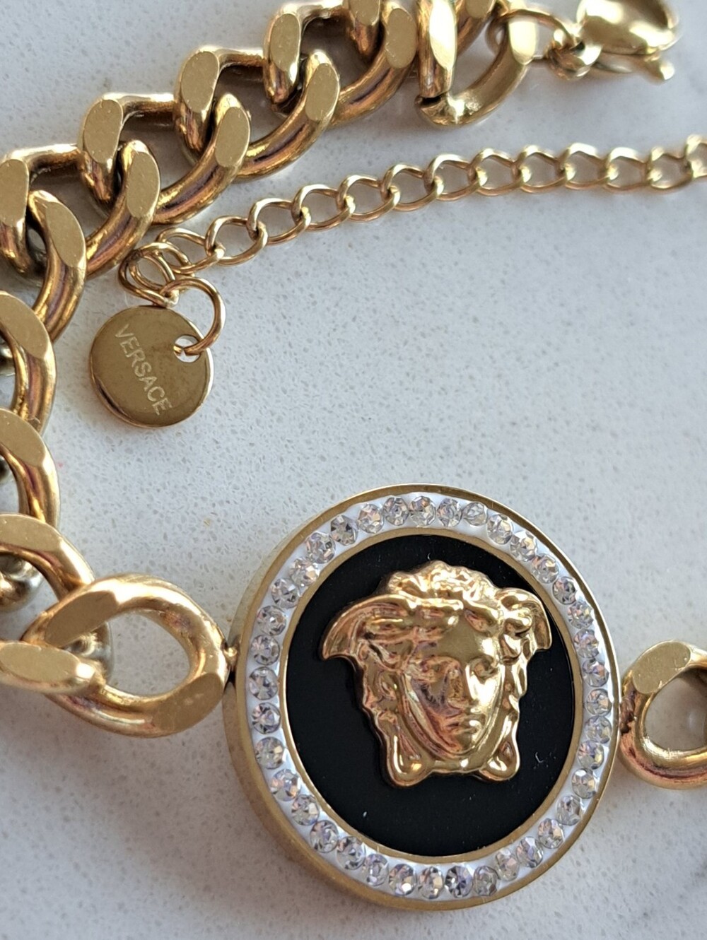 Versace Hallmarked G.P. Medusa Bracelet with Black Enamel